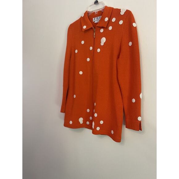 JSS Woman’s Knit Wear Blazer sz S Orange/Embroidered Cream Circle Wool blend USA - Picture 4 of 12